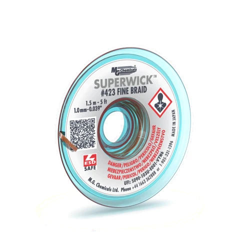 MG Chemicals - 423 Desoldering Braid #1 Fine Braid Super Wick with RMA Flux, 5' Length x 0.025