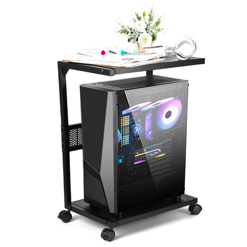 Bfttlity PC Stand Computer Tower Stand 2-Tier Metal CPU Stand with Locking Caster Wheels Suitable for Most PC (S)