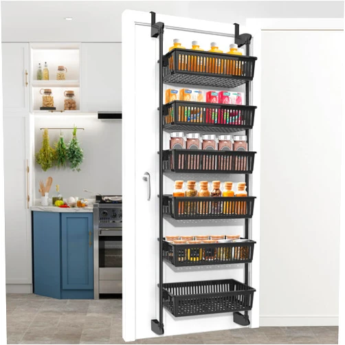 Heesky Pantry Door Organizer, Over the Door Pantry Organizer with 6-Tier Adjustable Baskets, Heavy-Duty Metal Wall Mounted Over the Door Spice Rack for Bathroom, Bedroom, Kitchen Organizers and Storage