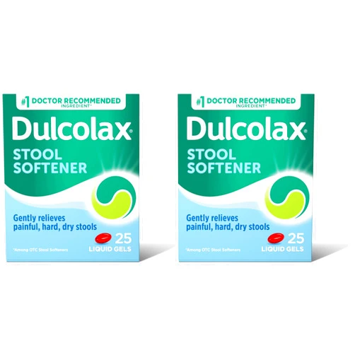 Dulcolax Stool Softener Laxative Liquid Gel Capsules (25ct) for Gentle Relief, Docusate Sodium 100mg (Pack of 2)