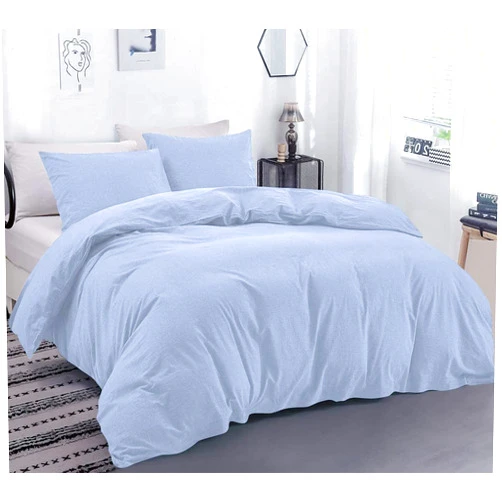 British Linen 100% Egyptian Cotton 5 PC Duvet/Comforter Cover Set - 1 PC Zipper Duvet/Blanket Cover and 4 PC Pillowcases Soft, Cool, 600 Thread Count & Lightweight - Light Blue Solid,Queen Size.
