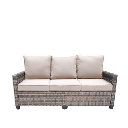 TARKARI All Weather Wicker Patio Couch, 3 Seats Patio Sofa with High Curvy Back, Premium Outdoor Sofa with Brown Wicker and Thick Cushions for Garden, Backyard, Porch, Beige
