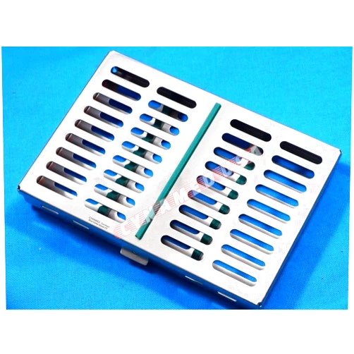 SYNAMED USA German Stainless 1 Dental Sterilization Cassette Rack Tray Box for 10 Surgical Instruments-Green