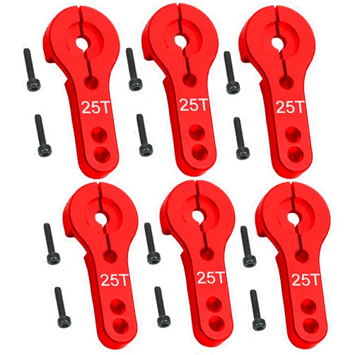 Vgoohobby 6Pcs Vgoohobby 25T Aluminum Servo Horns,RC 25 Tooth Steering Arm M3 Threads for RC Car Truck Buggy Airplane Boat,Red