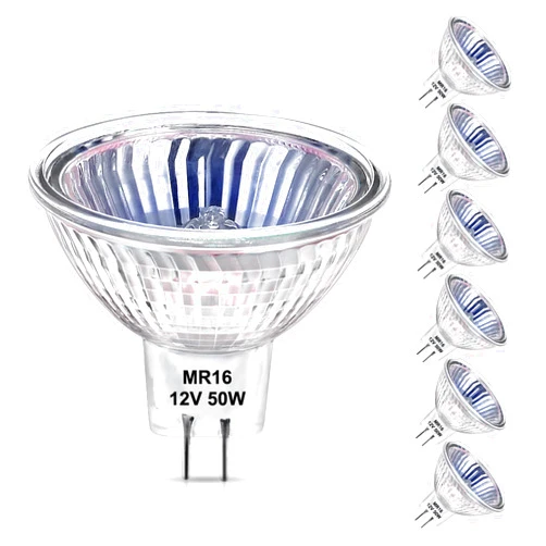 Flaspar GU5.3 Halogen Bulb, 6 Pack MR16 50W 12V Dimmable High Brightness, 2800K Warm White Clear Glass Cover Long Lifespan, MR16 GU5.3 Base Bulbs for Landscape, Track Lights, Candle Wamer Lights