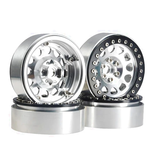 Maleonn RC 2.2 Beadlock Wheels Metal Wheel Hubs Set 4PCS Aluminum Alloy Beadlock Wheel Rims for 1/10 Scale SCX10 D90 TRX4 Wraith 90048 RR10 RC Crawler Car Accessories, Black and Silver