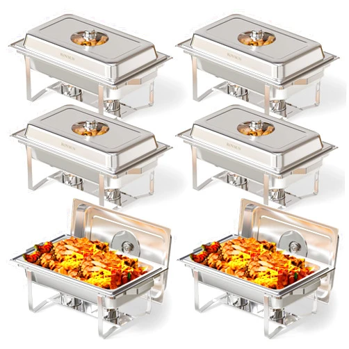 ROVSUN 6 Pack Chafing Dish for Buffet,8 Quart Stainless Steel Chafing Dish Buffet Set with Glass Lid, Rectangular Chafers and Buffet Warmers Sets for Party, Catering,Wedding, Banquet, Graduation