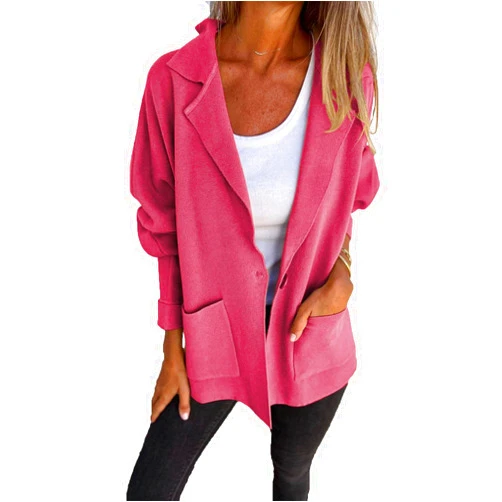 Uorcsa Fall Jacket for Women 2024 Casual Long Sleeve Lapel Buttoned Open Front Blazer Jacket Loose Trench Coat with Pockets