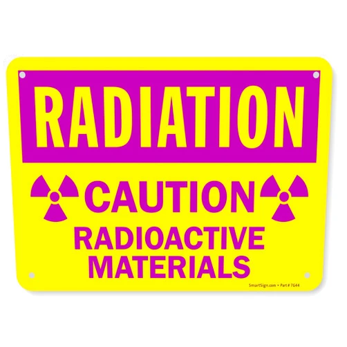 SmartSign 7 x 10 inch “Radiation - Caution, Radioactive Materials” OSHA Sign with Symbols, 55 mil HDPE Plastic, Purple and Yellow, Made in USA