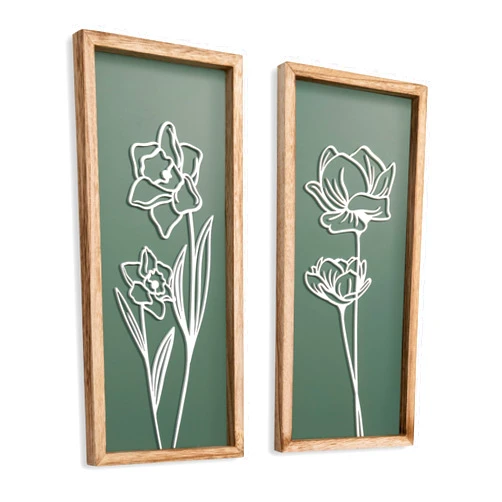 Tide and Tales 3D Floral Green Wall Art (Set of 2) Lightweight, Wooden Ready-to-Hang Boho Framed Wall Art for Bathroom, Bedroom, Living Room or Office – Premium Sage Green Farmhouse Decor – Gift-Boxed