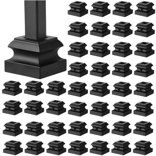 Moxweyeni Iron Baluster Shoes Stair Flat Shoe with Screw for 1/2 Inch Square Scroll Basket Twist Knuckle Staircase Balusters Metal Spindle Railing, Satin Black (96 Pcs)