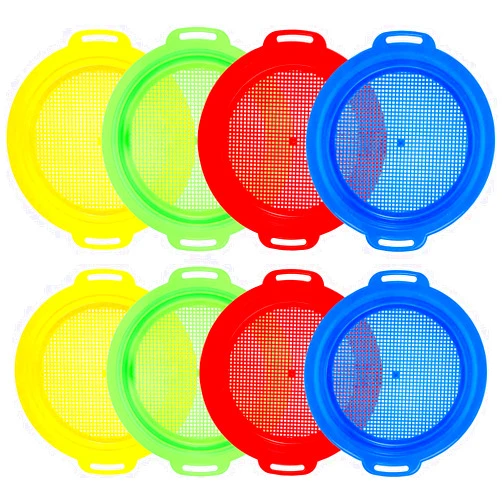 Suwimut 8 Pack Sand Sifter Sieves for Kids Beach Sand Toys, 9.75 x 8.75 Inch Plastic Sand Sifting Pan Sand Strainer for Gardening Digging Finding Treasure Shells Rocks, Gift Set Bundle for Boys Girls