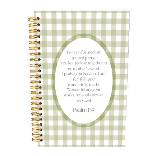 BitKan Christian Spiral Notebook, Bible Verse Prayer Journal for Women, Church Notes Journal, Sage Green Checkered Scripture Religious Notebook 5.5x8.3 Inch-377