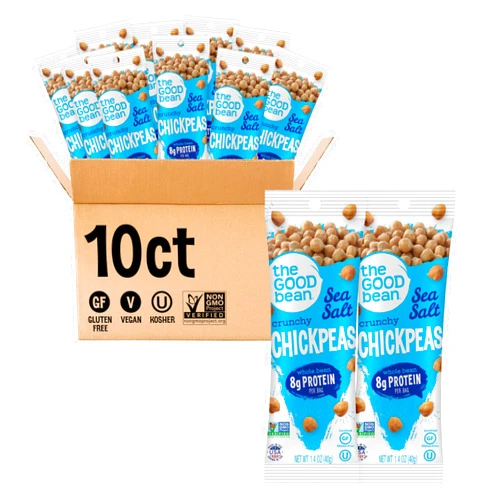 The Good Bean Crunchy Chickpeas - Sea Salt - (10 Pack) 1.4 oz Packet - Roasted Chickpea Beans - Vegan Snack with Good Source of Plant Protein and Fiber