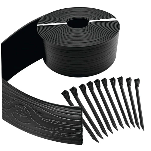 MASTER MARK Terrace Board, Landscape Coiled Edging, Grass Barrier, Bender Board, Garden Borders 4 in. x 40 ft. with 10 Stakes (Black)