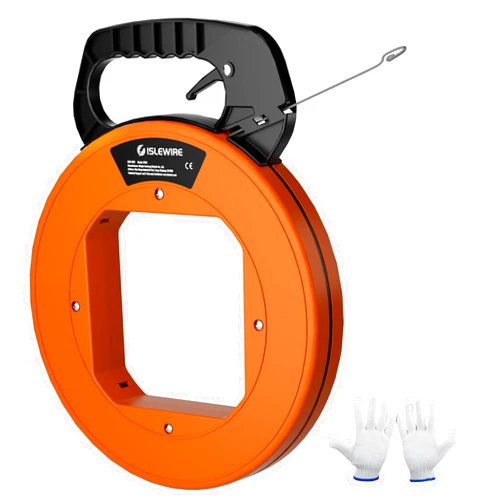Islewire 240 ft Electrical Fish Tape, 1/8-Inch Steel Wire Puller with Formed Hook, Easy-to-Use Cable Puller Tool with Ergonomic Handle & Durable Housing for Walls and Electrical Conduit