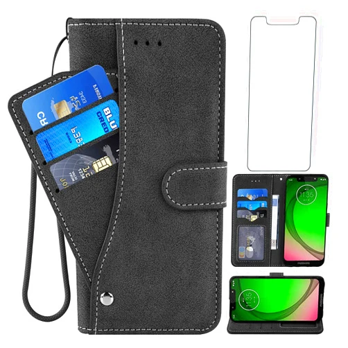 Asuwish Compatible with Moto G7 Play/MotoG7 Optimo XT1952DL/Tmobile Revvlry Wallet Case and Tempered Glass Screen Protector Flip Card Holder Cell Phone Cover for Motorola MotoG7Play Moto7 G 7 7G G7Play Black