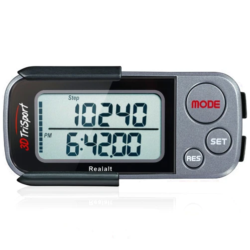 Realalt 3DTriSport Walking 3D Pedometer with Clip and Strap, Free eBook | 30 Days Memory, Accurate Step Counter, Walking Distance Miles/Km, Calorie Counter, Daily Target Monitor, Exercise Time.