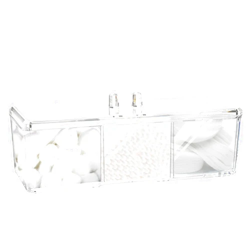 KIMCHOMERSE Square Qtip Holder Dispenser, 3 Compartments Cotton Ball Holder, Bathroom Canisters for Cotton Swab, Ball, Cotton Pad Organizer, Clear Acrylic Containers with Lid for Bathroom Vanity Countertop