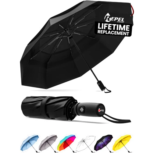 Repel Umbrella Windproof Travel Umbrellas for Rain - Easy Auto Open Close, Durable & Compact Umbrella, Strong Fiberglass Frame, Waterproof Canopy - Backpack, Purse, Portable Umbrella for Travel