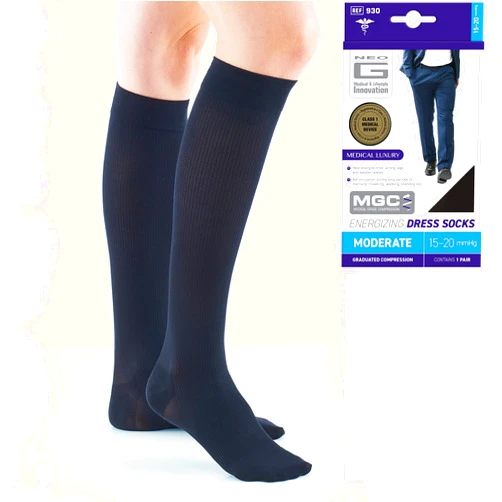 Neo-G Neo G Dress Compression Socks Men for Daily Wearing. Knee High Mens Compression Socks Light 14-18mmHg graduated compression for everyday wearing & during long periods of inactivity - Black - L