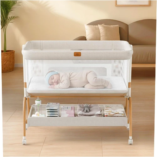 BabyBond Baby Bassinet Bedside Crib, 3-in-1 Baby Bassinet Bedside Sleeper with Mattress and Soft, Breathable Sheet, Full-Mesh Sides, 6-Height Adjustable, Stable and Secure Crib for Newborns
