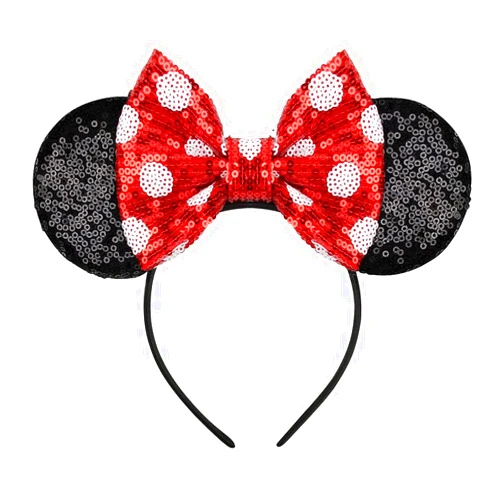 Eisyaa Mouse Ears Bow Headbands, Sequin Classic Red Polka dot Mouse Ears Headband Glitter Party Princess Decoration Cosplay Costume (white dot)