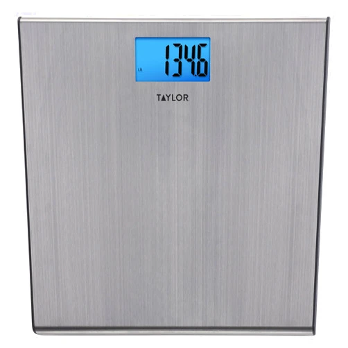 Taylor Digital Scales for Body Weight, Extra-High 440 lb Capacity, Thin Profile, Unique Blue LCD, Glass Platform, 12.2 x 12.2 Inches, Stainless Steel