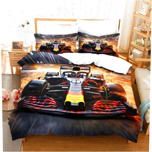 BUKISA 3D Sporting Print Comforter Set, Microfiber Formula-One Racing Quilt Cover Set for Kids,Teens Duvet Cover with Soft Fabric,Skin-Friendly Queens（228x228cm） Bedding Set with Pillowcases