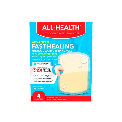 All Health Advanced Fast Healing Hydrocolloid Gel Bandages Bundle: Extra Large 3 ct & Large 4 ct Wound Dressings | 2X Faster Healing