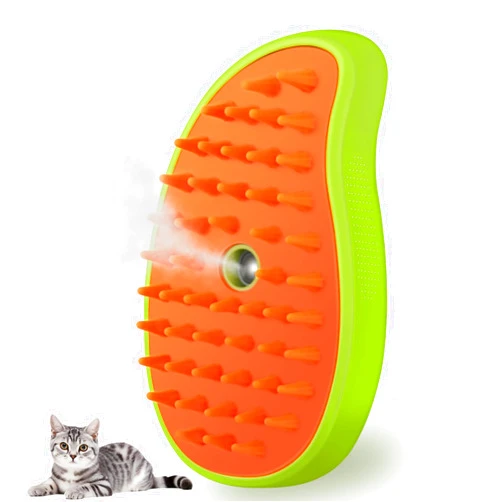 KALAMANDA Cat Steam Brush, 3 in 1 Cat Steamy Brush Cleanser, Silicone Massage Grooming Brush, Pet Hair Cleaning Brush Comb for Cats Dogs(Mango Green)