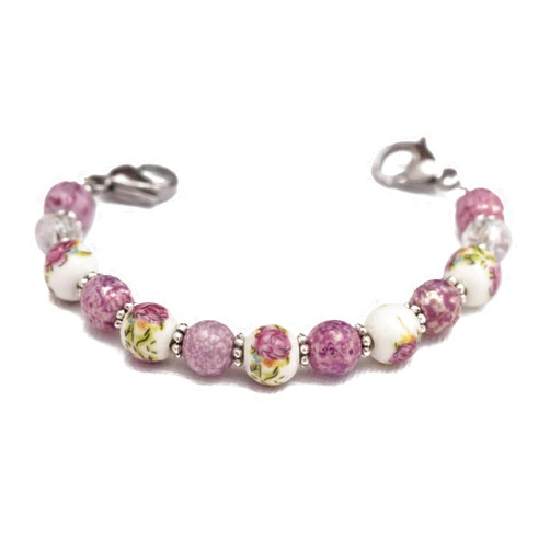 SUHR JEWELRY DESIGNS STRETCH Medical Alert Bracelet, Interchangeable Replacement Medical ID Bracelet, ID TAG NOT INCLUDED, Ceramic Rounds (Rose Garden - Round, Average (5.5 Inches) – Most Common Size)