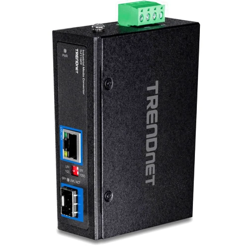 TRENDnet Hardened Industrial 100/1000 Base-T to SFP Media Converter, DIN-Rail/Wall Mount, Multi or Single Mode Fiber, Power Supply Sold Separately, TI-F11SFP , Black , Gigabit