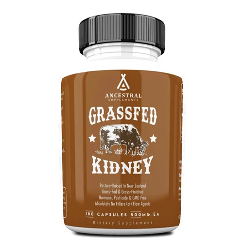 Ancestral Supplements Grass Fed Beef Kidney Supplement, 3000mg, DAO Enzyme Supplement, Kidney Support for Urinary and Histamine Health, Selenium, B12, Non GMO, 180 Capsules