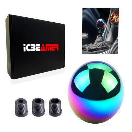 ICBEAMER Neo Chrome Aluminum Ball Style Shift Knob, Fit Automatic and 4, 5 and 6 Speed Manual Transmission Vehicles, Interior Car Gear Lever Stick Shift Handle Automotive Replacement Parts, 1 Piece