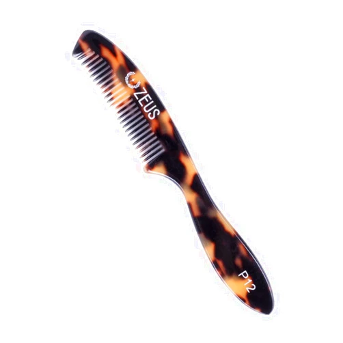 ZEUS Large Mustache Comb, Long Handle Handmade Saw Cut Mustache Comb for Men (Tortoiseshell) P12