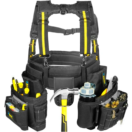 STEINBRÜCKE Tool Belt with Suspenders - Ultra tool belt 1200D Ballistic Nylon, Enlarged phone pocket, Tool bags for men construction Framers Carpenter Electrician