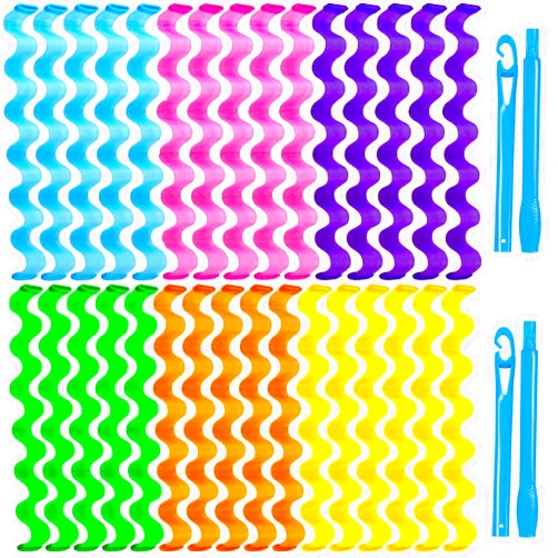YEVYO 30 Pcs Heatless Hair Curlers Wave Curls Styling Kit with 2 Pcs Styling Hooks, No Heat Hair Curlers Heatless Wave Curlers for Women Girls Long Medium Short Hair (6 Colors, 55 cm/21.65 inch)