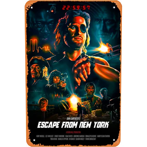 Muecddoa Movie Poster Retro Metal Sign Escape from New York Classic Movie Film Metal Tin Sign Bar Pub Club Vintage Decorative Wall Plates Home Decor 8x12 Inches.