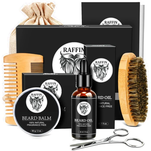 RAFFIN Beard Kit for Men, Birthday for Men's Care w/Oil,Balm, Brush, Comb - Christmas Stocking Stuffers for Men, Presents for Him/Husband/Boyfriend/Daddy/Dad