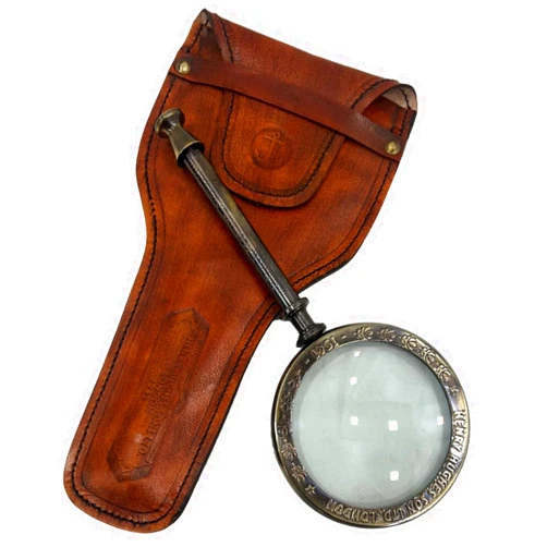 CollectiblesBuy Antique Henry London Marine Handheld Magnifying Glass Astrologers Leather Case Brass Instrument Map or Coin Reading Lens Brown Vintage Magnifier