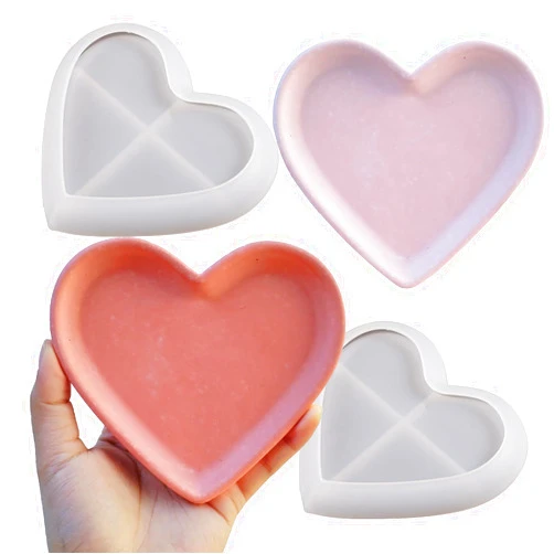 Wehous 2PCS Heart Tray Molds for Resin Concrete, Heart Silicone Molds, Valentine Love Heart Shape Candle Holder Jewelry Plate Trinket Dish Epoxy Resin Casting Mold, Container Storage Craft Decor Mold