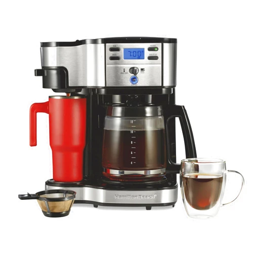 Hamilton Beach 2-Way 12 Cup Programmable Drip Coffee Maker & Single Serve Machine, Glass Carafe, Auto Pause and Pour, Black (49980R)