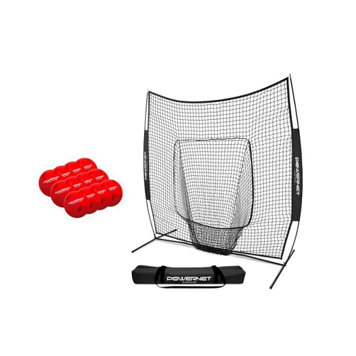 PowerNet Corbin Carroll Black 7x7 Baseball Softball Practice Hitting Net, Crushers Limited Flight Training Balls Bundle