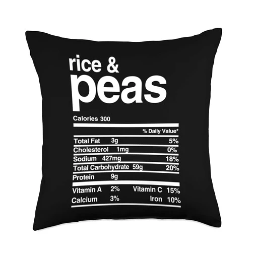 Tropique Jamaican Food Apparel Rice and Peas Nutritional Value Throw Pillow, 18x18, Multicolor