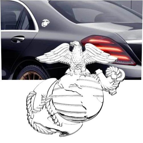 MLAHUIER US Marine Corps Car Stickers, 3D Hawk Globe Military Anchor Badge Sticker Decorative, Universal Zinc Alloy Exterior Decorative Accessories for Car, Truck, Pickup, Motorcycle(Silver)