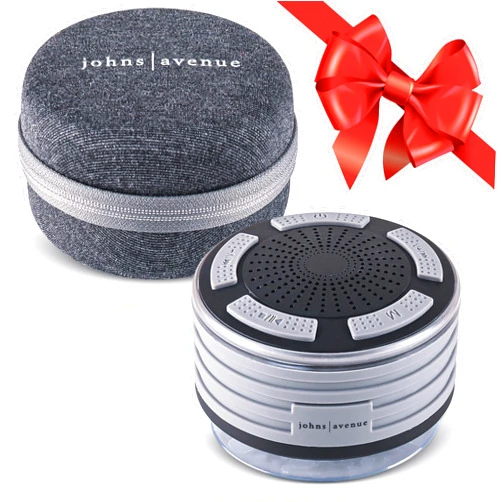 Johns Avenue Bluetooth Shower Speaker with Zippered Travel Case Version 5.0 - Certified Waterproof - Wirelessly Pairs Easily to All Your Bluetooth Devices - with Gray Travel CASE