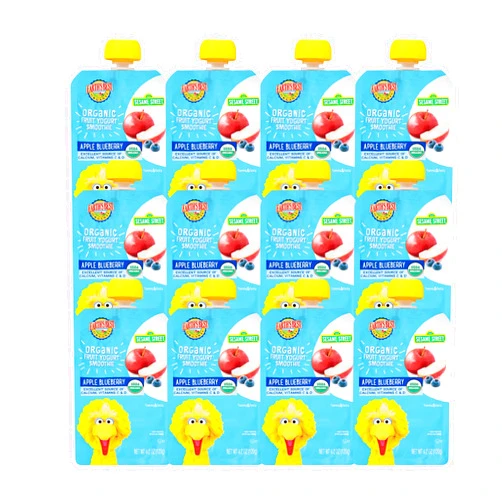 Earth's Best Organic Kids Snacks, Sesame Street Toddler Snacks, Organic Fruit Yogurt Smoothie for Toddlers 2 Years and Older, Apple Blueberry, 4.2 oz Resealable Pouch (Pack of 12)