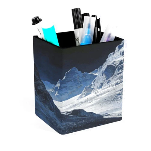 PNHDGBO Lunar Peaks Pen Holder Stand for Desk,Leather Pencil Cup,Desktop Caddy Stationery Organizer,Makeup Brush Holder for Office Home Supplies,3.1x 3.5x 4.3 Inches