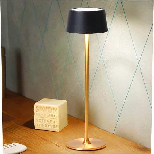 DAWALIGHT Cordless Lamp 4000mAh Rechargeable tbale lamp LED Desk Lamp Stepless Dimming Black and Gold Battery Operated Portable Cordless 2700K Gold Base